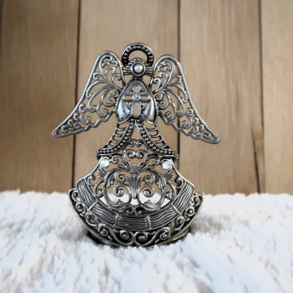 Vintage Silver Tone Metal Angel Tea Light Candle Holder Figurine - Picture 2 of 10